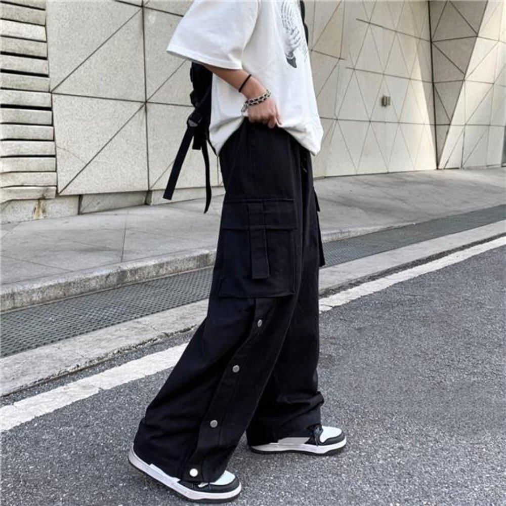 Women's Cargo Pants with Pockets Side Slit Baggy Streetwear Y2K Pants - Picture 4 of 7
